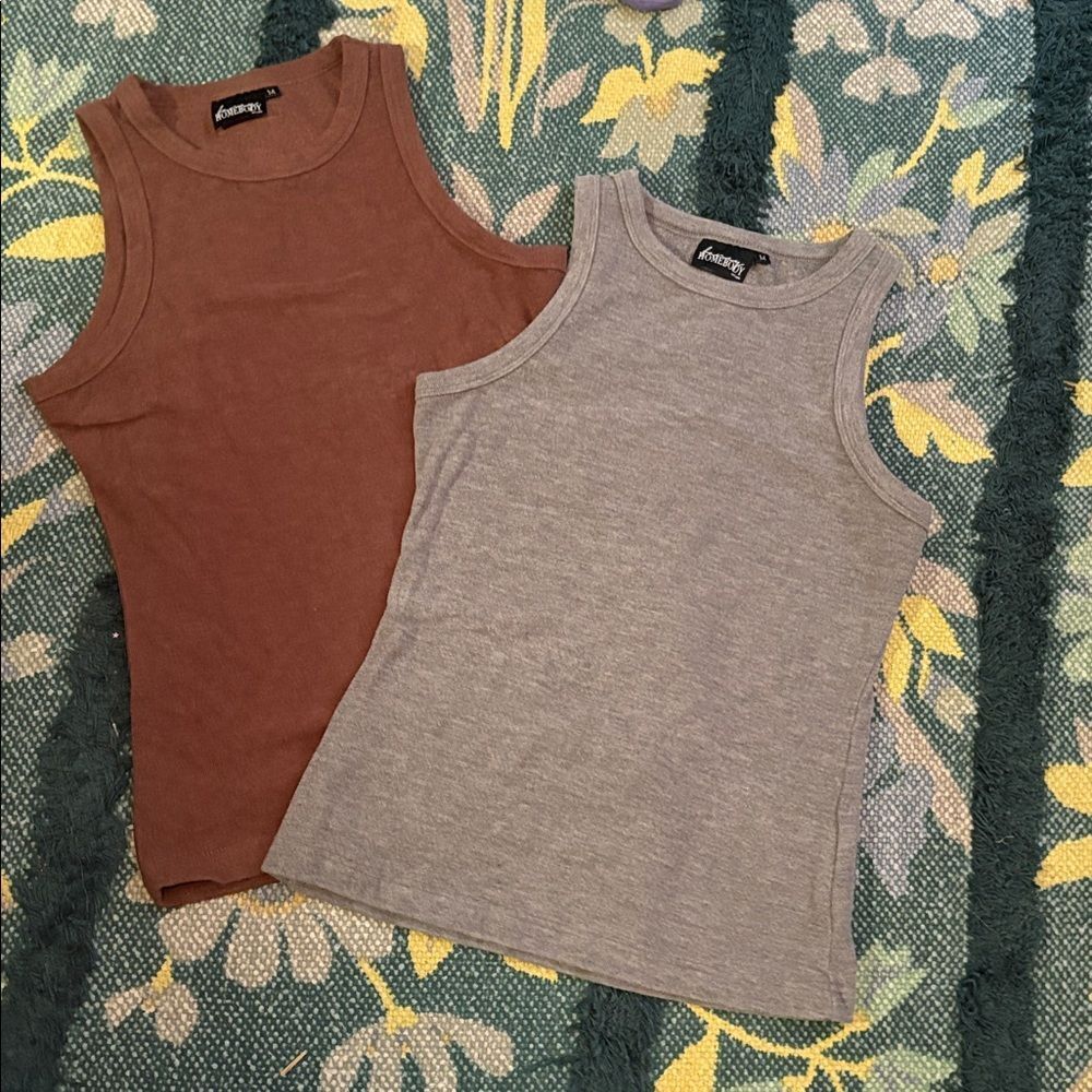 NWOT Fancy Homebody TWO Tank tops Razor back lounge cozy Medium